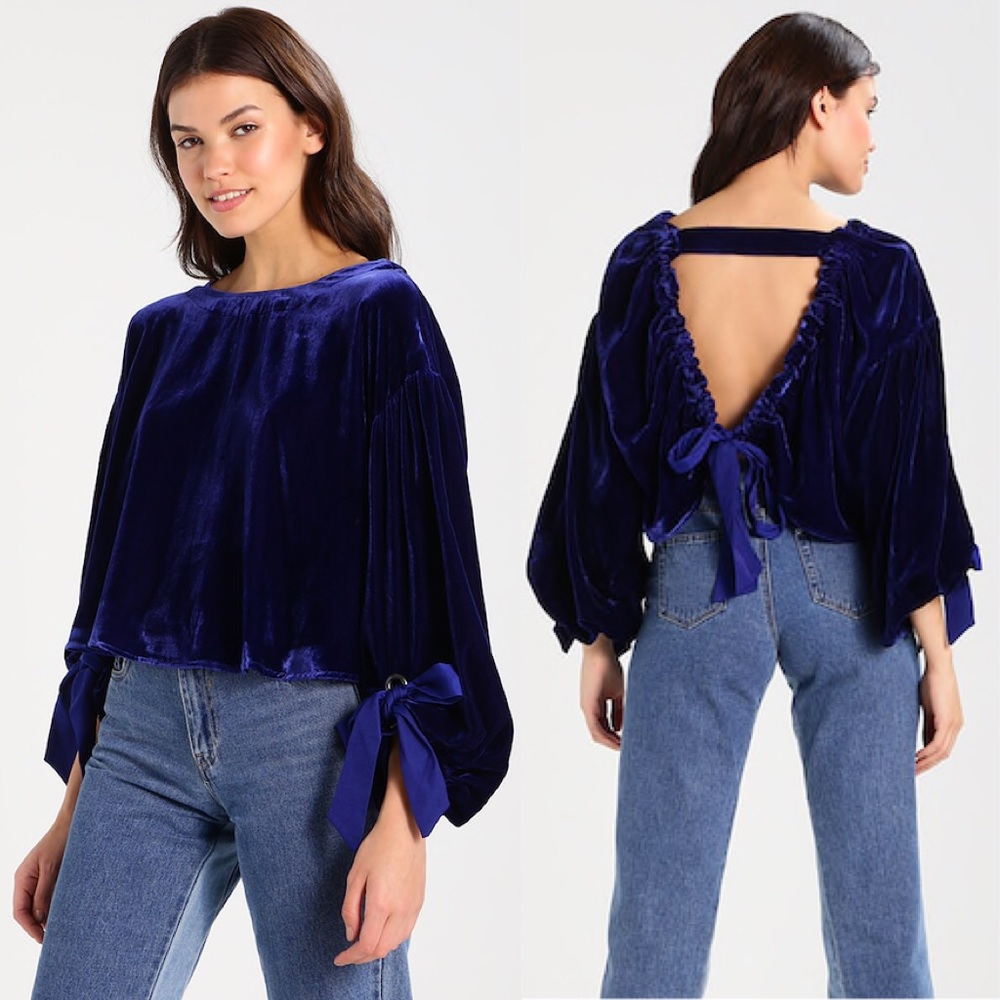 Free People Gimme Some Lovin Velvet Blue Top - Picture 5 of 5